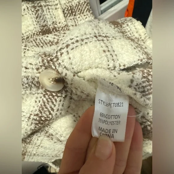 12th Tribe Beige Plaid Textured Jacket - Picture 7 of 7